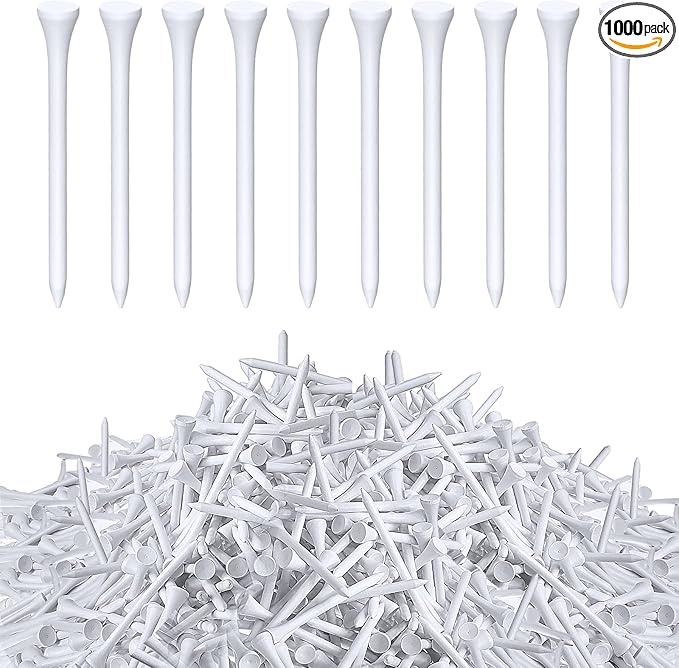 Vinsot 1000 Pcs Golf Tees Bulk 3-1/4 '' Wooden Bamboo Tees Decoration for Men Women Clubs Golf Ball Theme Party Accessories School Supplies(White,Solid)
