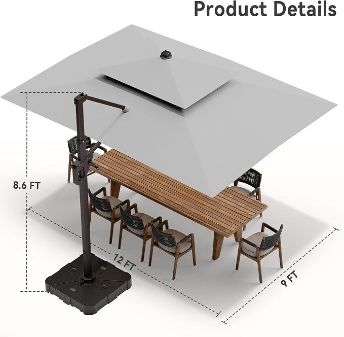 9' X 12' Cantilever Patio Outdoor Umbrella - Image 7