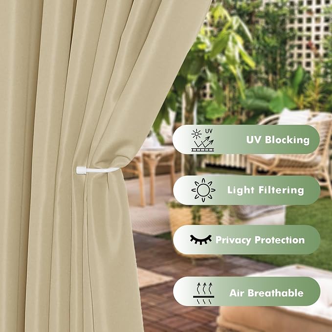 HolidayIdeas Outdoor Curtains for Patio Waterproof 6 Pcs 54x95 Inch Cream | - Image 3