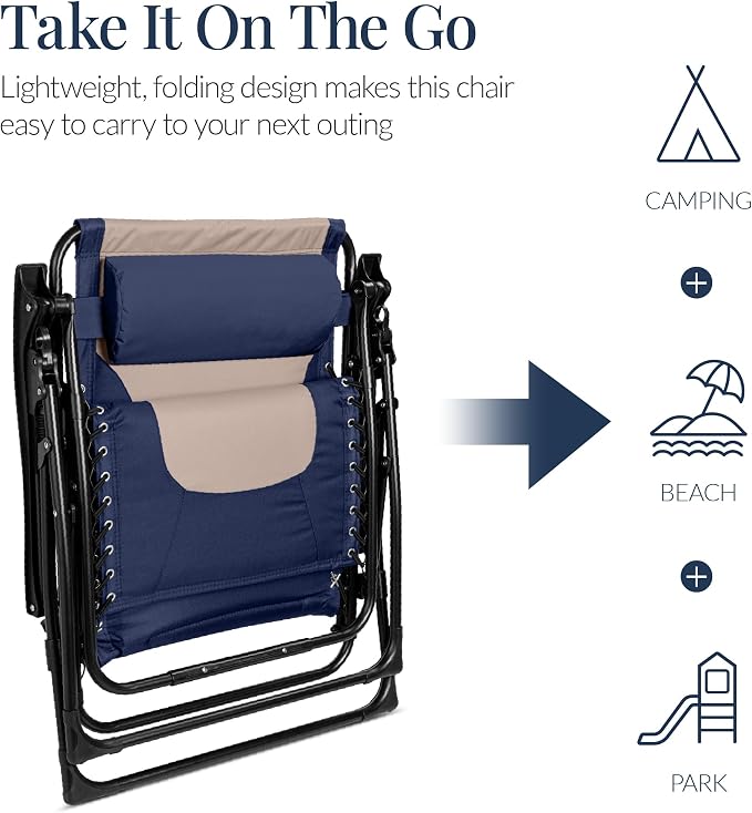 Best Choice Products Oversized Padded Zero Gravity Chair, Folding Outdoor Patio - Image 6