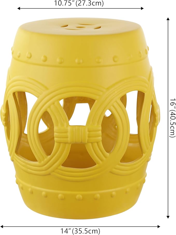 JONATHAN Y Lucky Coins 16" Ceramic Garden Stool Side Table, Matte Yellow | - Image 3