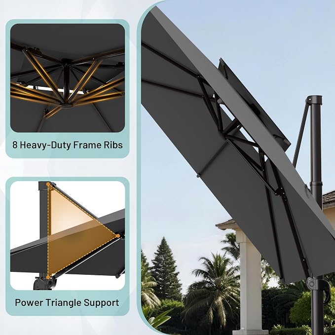 12×12 FT Double-Top Cantilever Patio Umbrella, Outdoor Umbrellas - Image 4