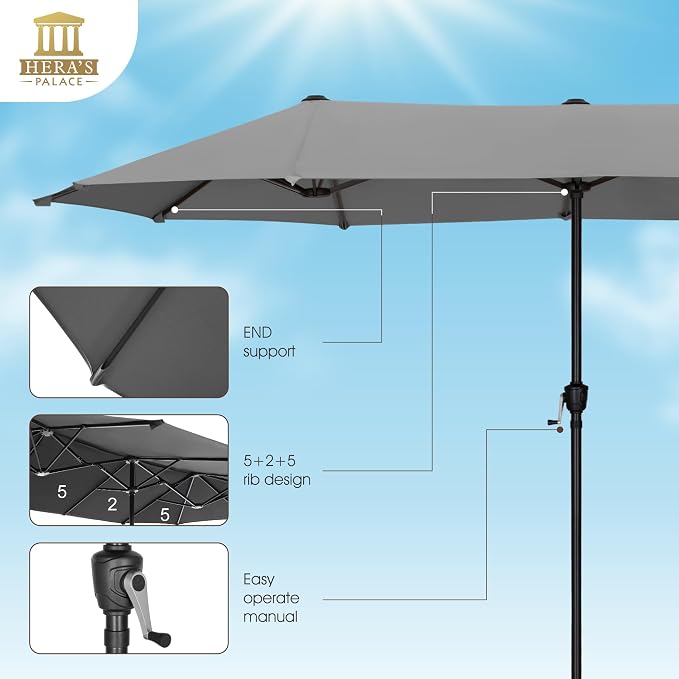 HERA'S PALACE 13 ft Large Double-Sided Twin Patio Umbrella, Outdoor Market - Image 3