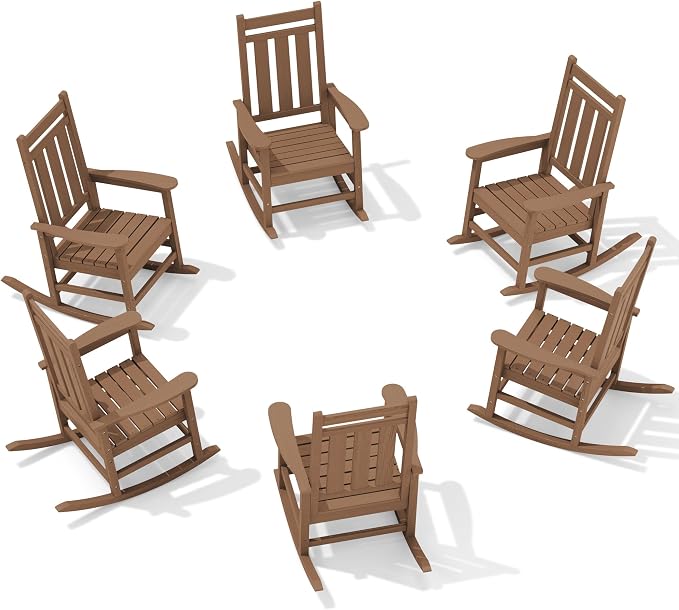 Oversized Outdoor Rocking Chair Set of 6, HDPE Patio Rockers by KINGYES