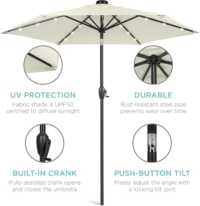 Best Choice Products 7.5ft Solar Umbrella LED Lighted Patio Umbrella, Table - Image 5