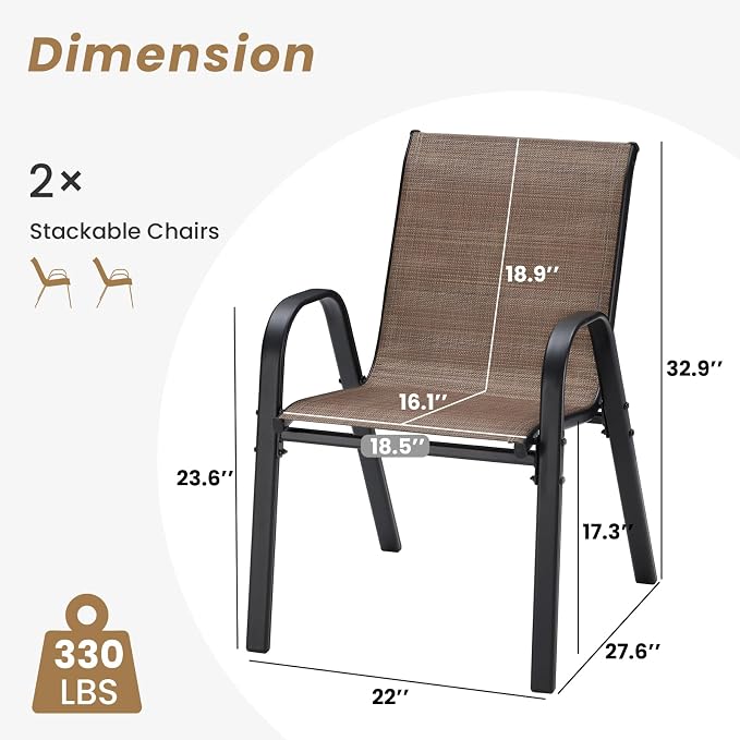 Stackable Patio Chairs Set of 2, Stackable Outdoor Dining Chair - Image 3