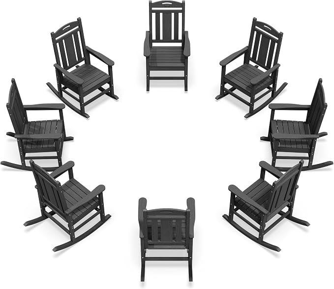 Oversized Outdoor Rocking Chairs Set of 8, 380lbs Heavy-Duty Large Patio Rocker by CIOKEA