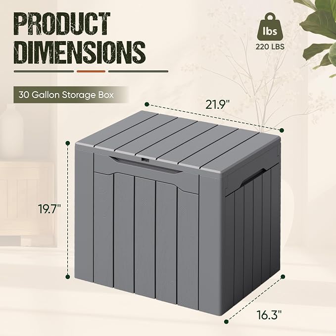Flamaker Deck Box 30 Gallon, Waterproof Resin Small Storage Box - Image 2