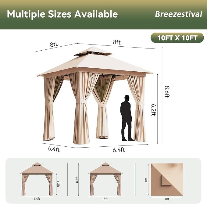 8'x8' Gazebo with Light, Outdoor Gazebo with Double Roofs | Metal Frame Canopy - Image 2