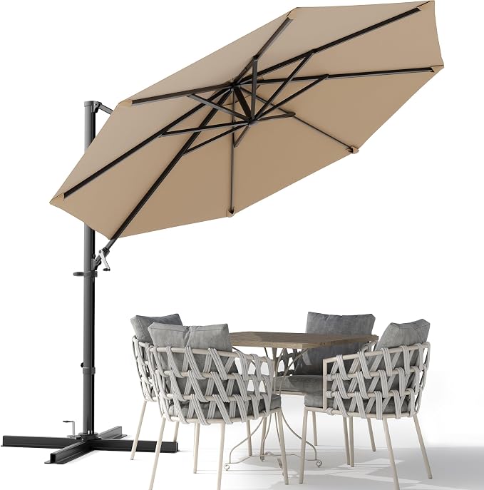 Devoko 10ft Cantilever Patio Umbrella, Round Large Outdoor Umbrella by DEVOKO