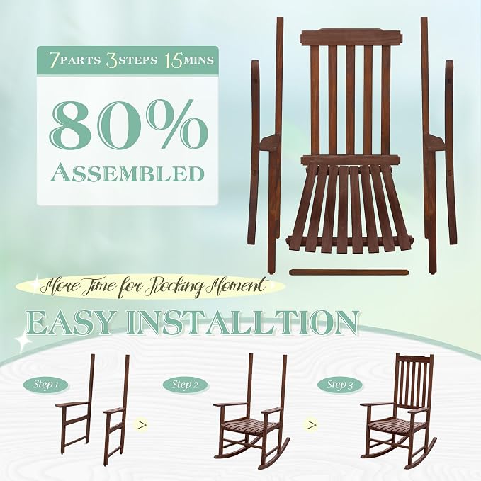 Flamaker Acacia Wooden Rocking Chair Outdoor Rocking Chair | Oversized Wooden - Image 4