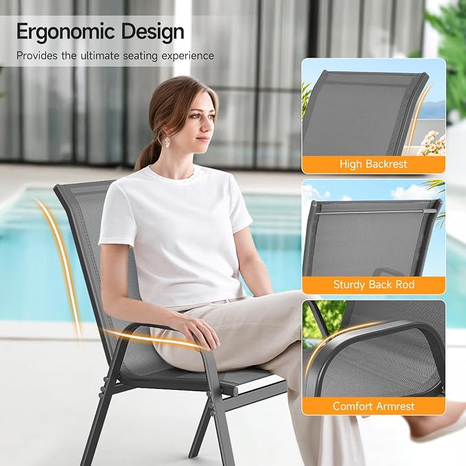 Patio Chairs Set of 2, Stackable Outdoor Dining Chairs | All Weather Dining Set - Image 7