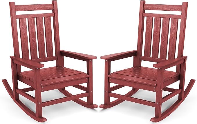SERWALL Rocking Chair Set of 2, HDPE Rocker, Crimson Red | 21.1" Widened Seat by SERWALL