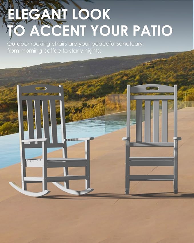 Outdoor Rocking Chair, All-Weather Resistant Poly Lumber Rocker Chair Outdoor - Image 6