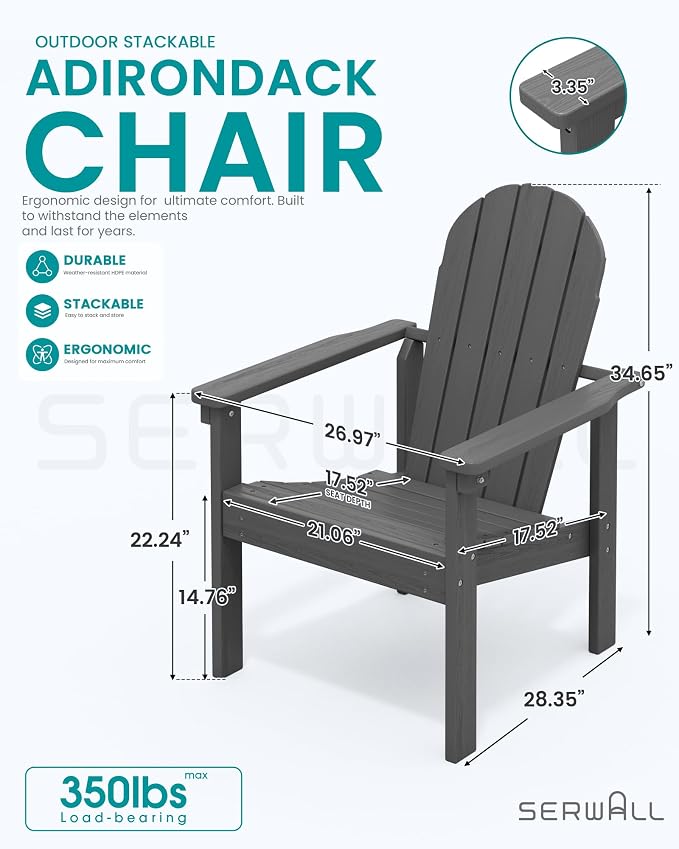 SERWALL HDPE Stackable Adirondack Chairs Set of 4, Space-Saving - Image 2