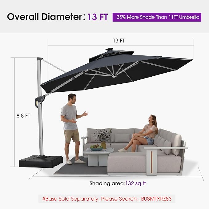 PURPLE LEAF Cantilever Umbrella 13ft Solar LED Light Double Top, Stays bright - Image 8