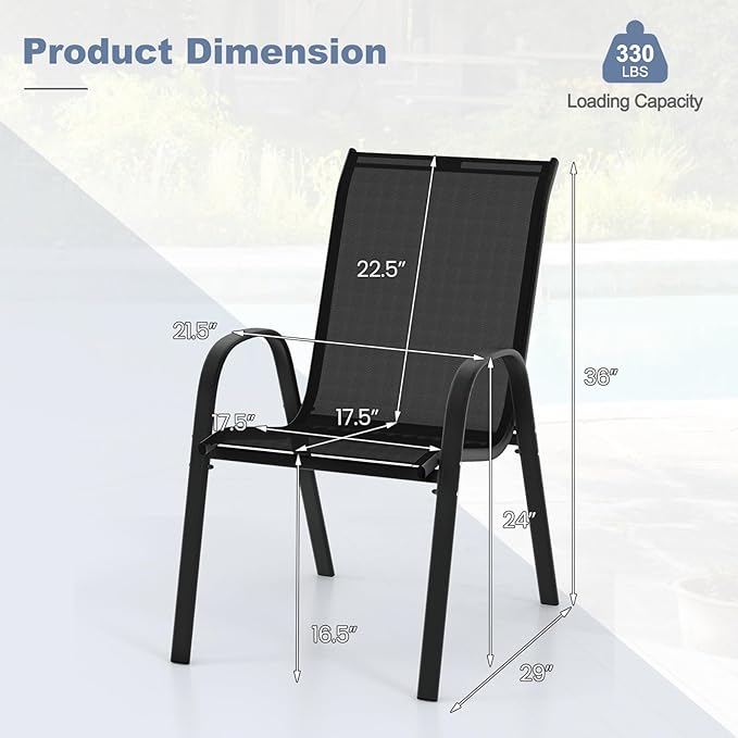 Tangkula Patio Dining Chairs Set of 2, Outdoor Stackable All Weather Heavy Duty - Image 3
