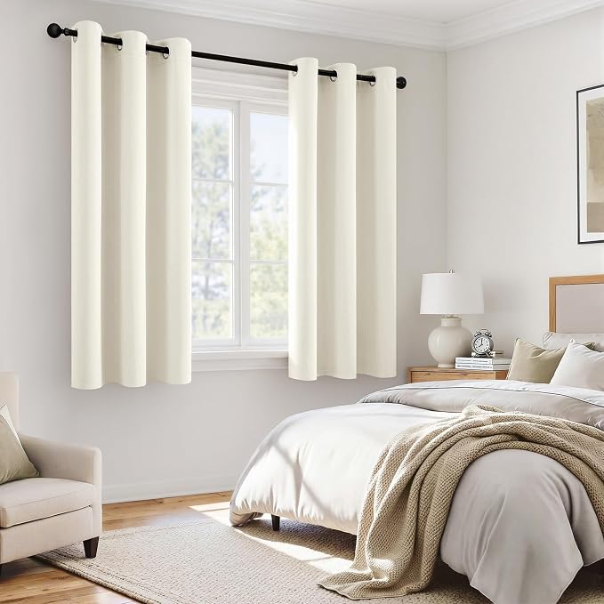 MIULEE Beige White 100% Blackout Short Curtains - Image 6