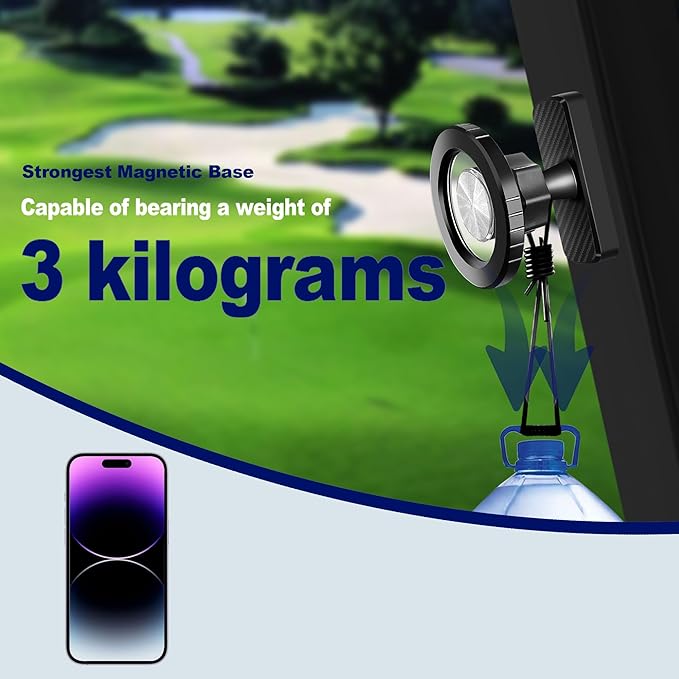 Magnetic Phone Holder for Golf Cart, Car, Gym & Home Strong Magnet Mount with 360° Adjustable Rotation Anti-Slip Rubberized Base Compatible with iPhone & Android with Magnetic Ring Gifts for Golfers