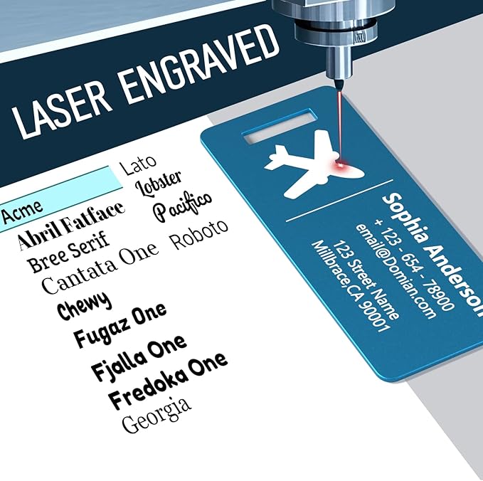 10 Personalized Metal Luggage Tags, Custom Suitcase Aluminum Name Tags with Steel Ring, Laser Engraved Name and Logo, for Travel, Backpack, Baggage, Golf Bag (Blue)