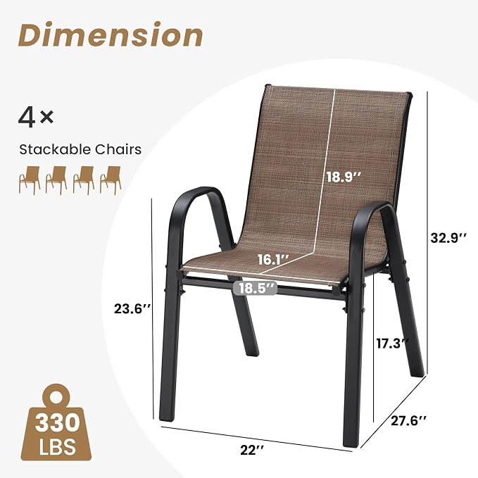 Stackable Outdoor Dining Chairs Set of 4, Textilene Patio Chairs - Image 3