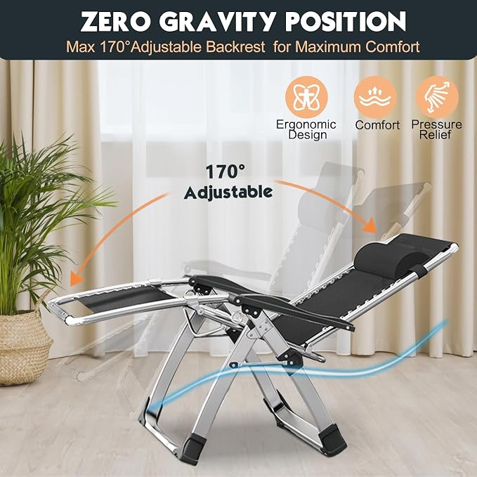 MOPHOTO Zero Gravity Chair, Outdoor Padded Lounge Chair - Image 5