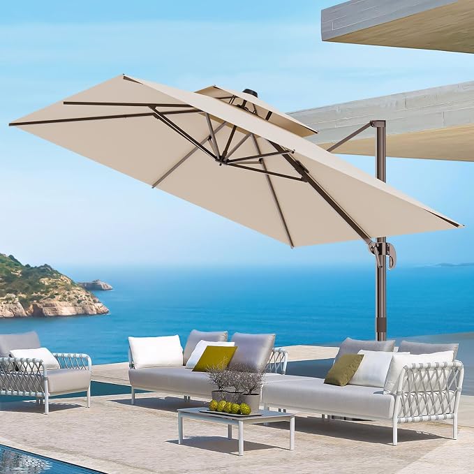 9' X 12' Cantilever Outdoor Patio Umbrellas Double Top Large Rectangle Umbrella by ORYNTREX