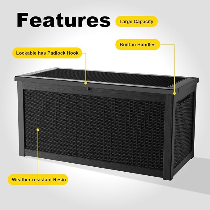 320 Gallon Deck Box Waterproof Outdoor Storage UV Resistant Black | Hydraulic - Image 5
