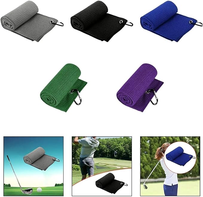Golf Towel with Clip, Soft Microfiber Cleaning Cloth for Golf Clubs and Balls, Compact and Absorbent(Black)