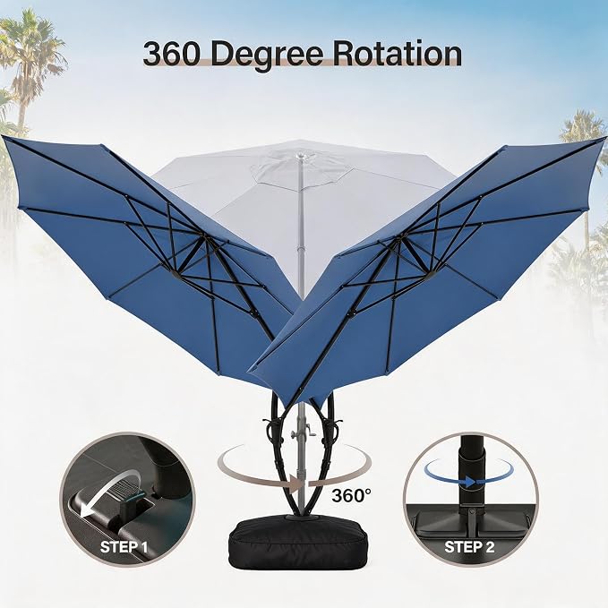Outdoor Patio Umbrella with Base included, 11 FT Deluxe Curvy Cantilever - Image 3