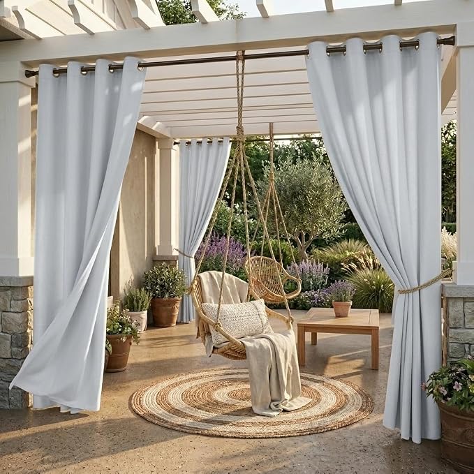 Outdoor Curtains Waterproof W52 x L95 Inch Greyish White, 1 Panel | Thermal by StangH