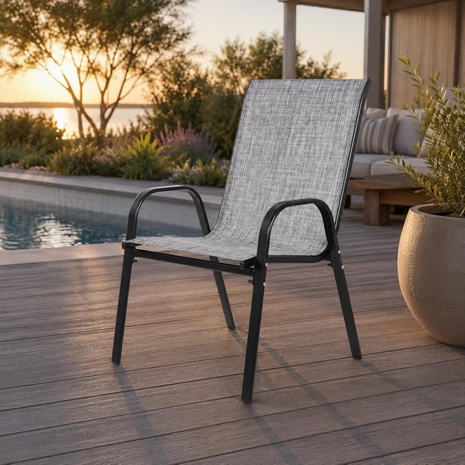 Patio Chairs Set of 4, Stacking Patio Chairs - Image 4