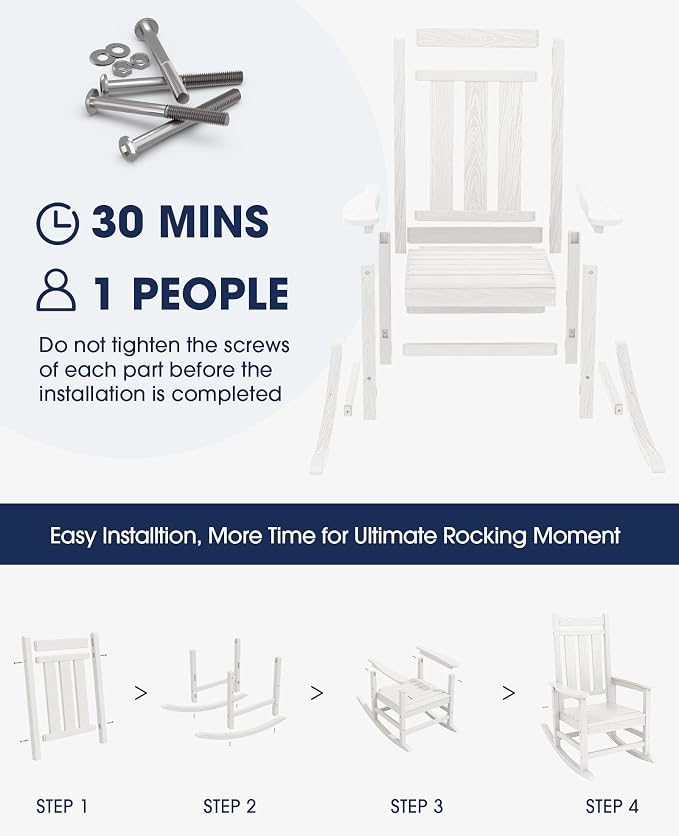 Oversized Outdoor Rocking Chair Set of 4, HDPE Patio Rockers - Image 6
