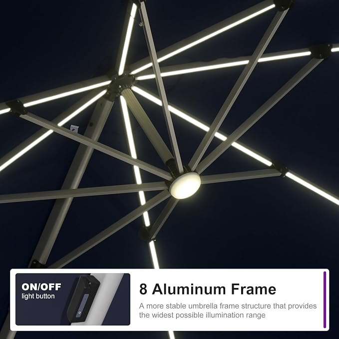 PURPLE LEAF Cantilever Patio Umbrella 10' X 10' Solar LED Light, Support to - Image 3
