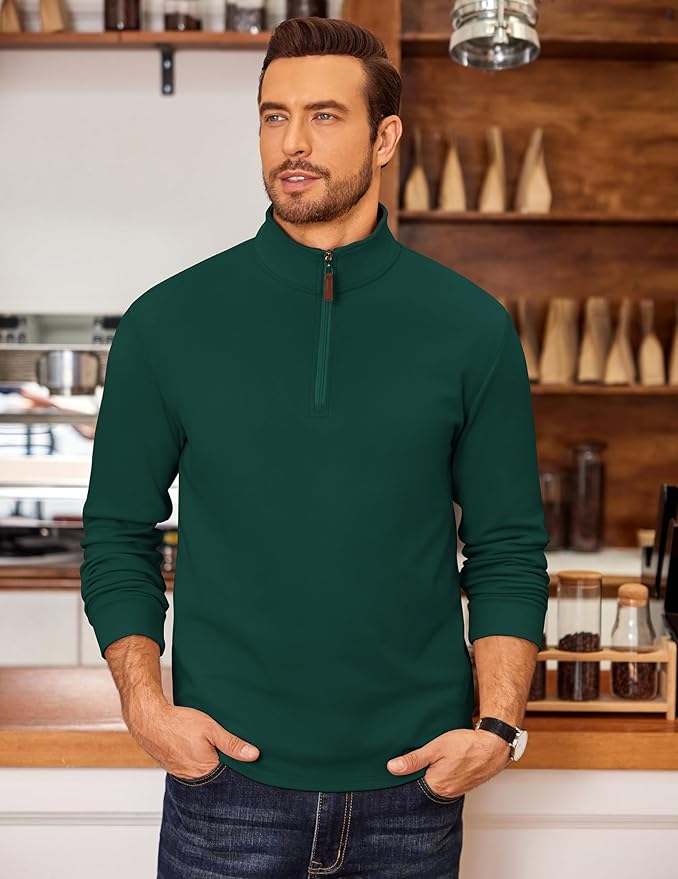 COOFANDY Men's Fleece Quarter Zip Pullover Long Sleeve Mock Neck Sweatshirt