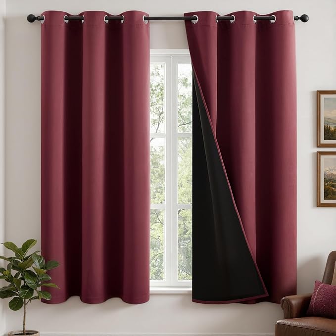 MIULEE Burgundy Red 100% Blackout Curtains by MIULEE