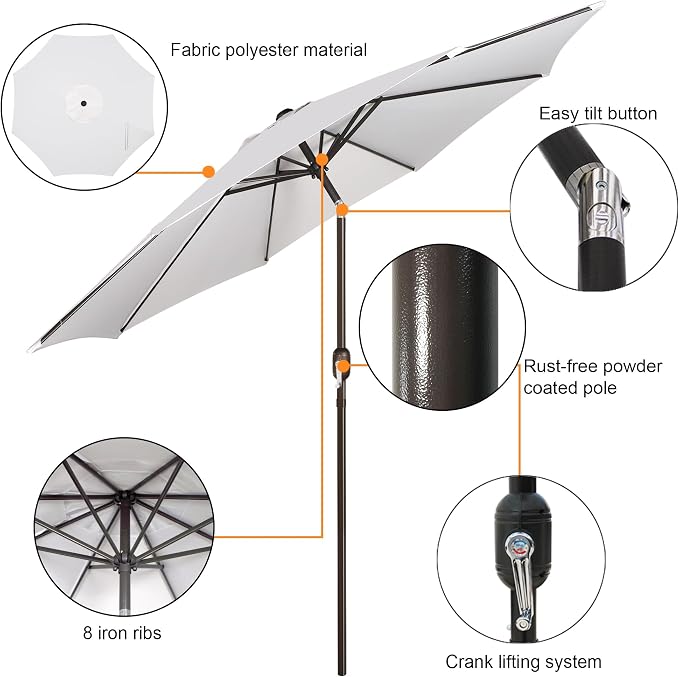 9' Outdoor Patio Umbrella, Outdoor Table Umbrella, Yard Umbrella, Market - Image 2