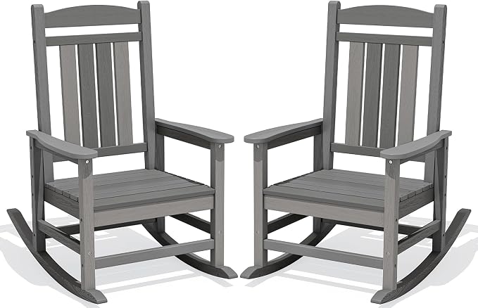 Oversized Outdoor Rocking Chairs Set of 2, Porch Rocker Unique Gray | by KINGYES