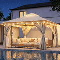 12'x12' Outdoor Gazebo with 100FT String Lights, Metal Heavy Duty Patio Canopy by LAUSAINTHOME