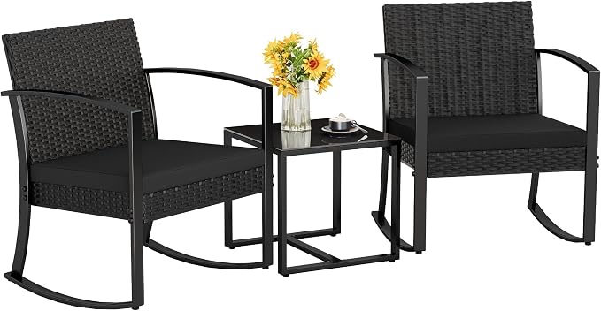 Homall Patio Furniture Set 3 Piece Resin Outdoor Bistro Set Rocking Patio Chairs by Homall