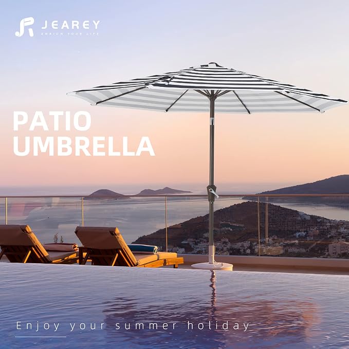 JEAREY 9FT Outdoor Patio Umbrella, Market Umbrella, Tilt & Crank UV Protection - Image 7