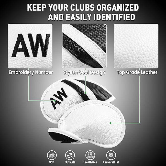 Golf Club Covers Iron Value 12 Pack Stylish Synthetic Leather Headcover, Embroidery Numbers Head Covers Universal Protector Fit Main Iron Wedge Clubs, Accessories Travel for Men Women