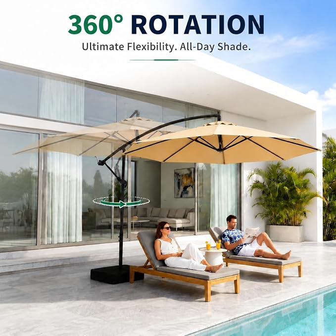 10FT Patio Umbrella with Base, Outdoor Umbrella Pool Umbrella Cantilever - Image 3