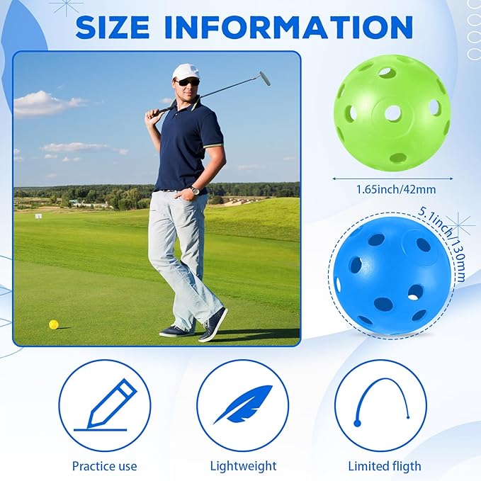 24 Pack Practice Golf Balls 42 mm Limited Flight Plastic Golf Training Airflow Hollow Ball for Driving Range Swing Practice Backyard Indoor Outdoor Home