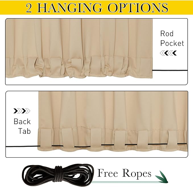 NICETOWN 2 Panels Outdoor Patio Curtains Windproof & Waterproof, Top & Bottom - Image 2