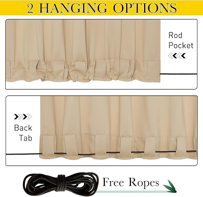 NICETOWN 2 PCs Windproof Blackout Outdoor Curtains W46xL80 Biscotti Beige | - Image 3