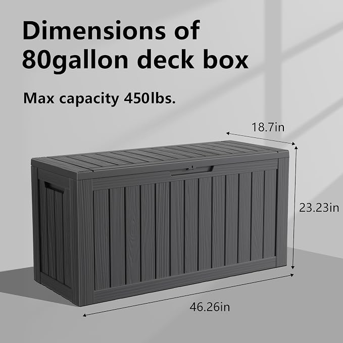 80 Gal Resin Outdoor Storage Box Waterproof Lockable Deck Box | UV-resistant - Image 2
