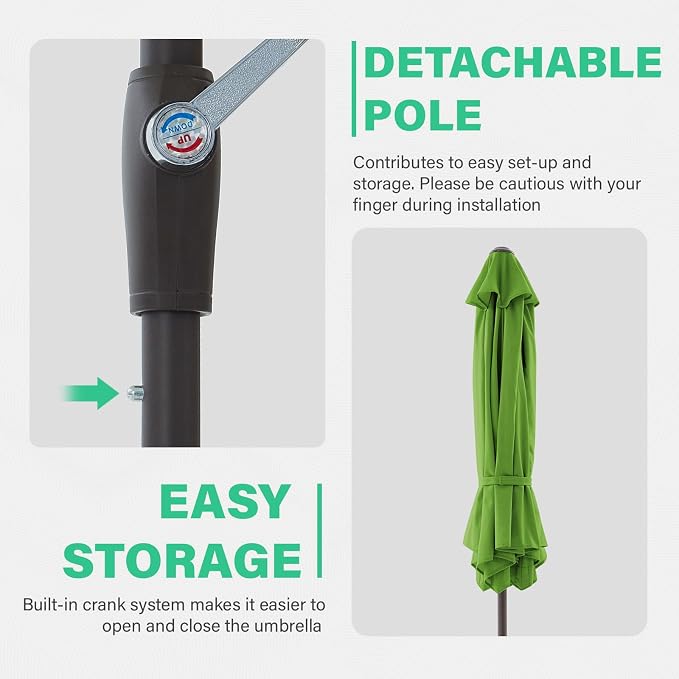 JEAREY 7.5 ft Outdoor Patio Umbrella, Table Umbrella, Grass Green | 6 Sturdy - Image 7