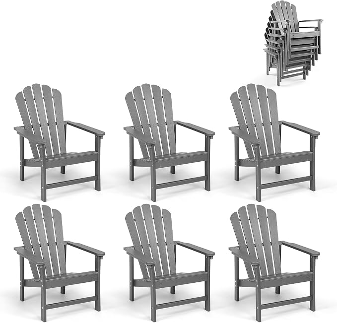 Oversized Stackable Adirondack Chair Set of 6, HDPE Fire Pit Chair | All-Weather by Mguio