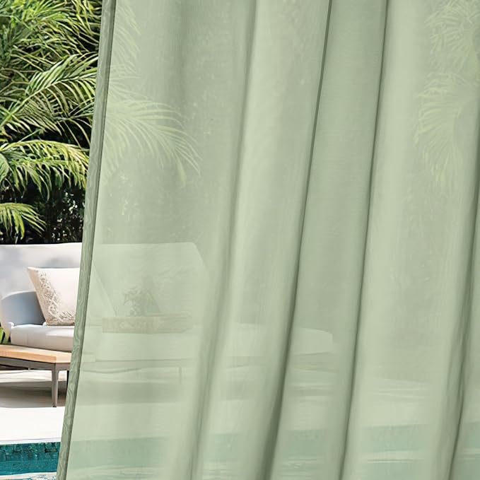 MIULEE Sage Green Waterproof Outdoor Sheer Curtains - Image 6
